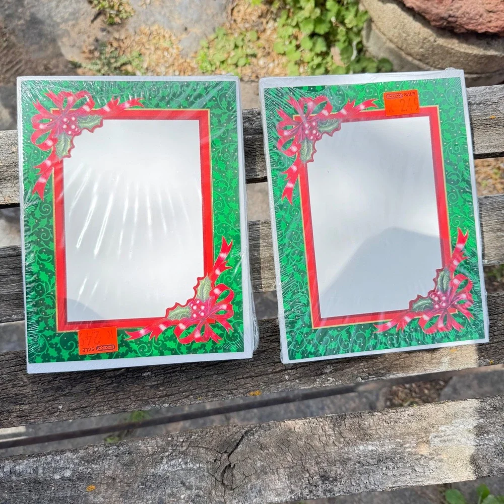 2pk Winthrop-Atkins Vintage 1999 Christmas Photo Cards Green‎ Red Made in USA